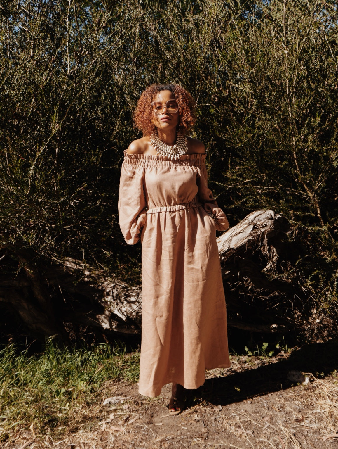 Yaya Off The Shoulder Linen Maxi Dress