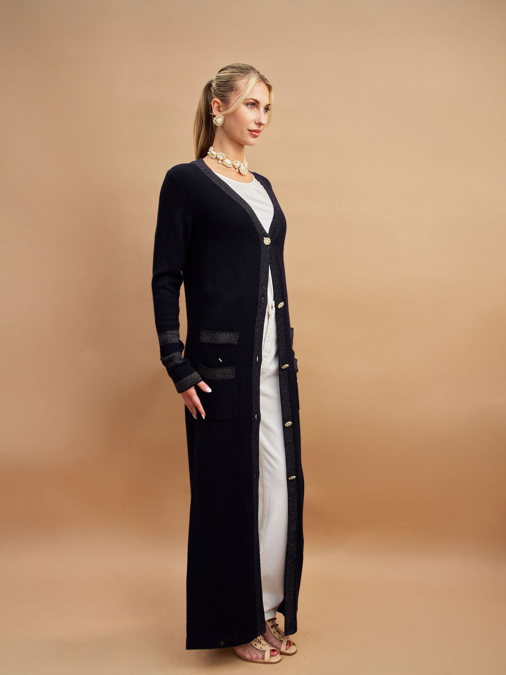 Winslow Navy-Blue Maxi Cashmere Duster for Tall Women