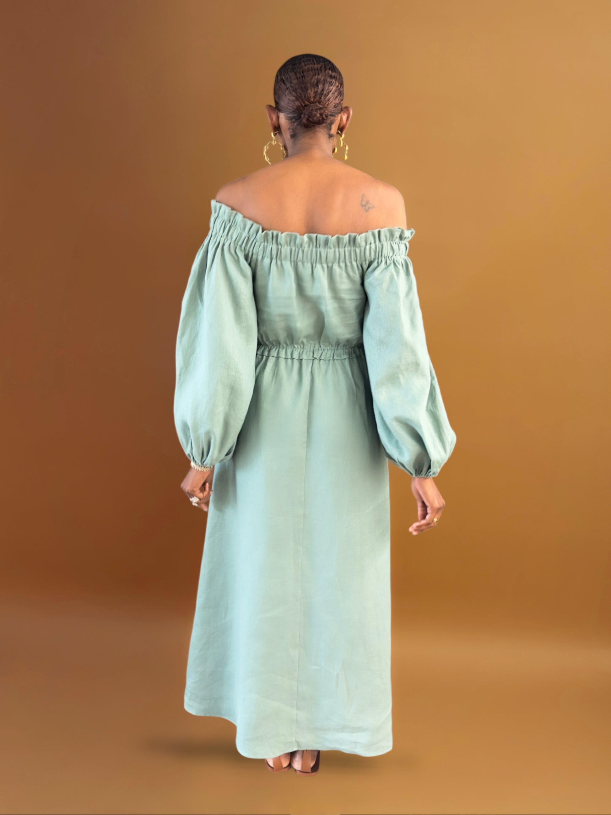 Linen Maxi Dress for Tall Women | Off-Shoulder | ATALLIER Linen Maxi Dress for Tall Women | Off-Shoulder | ATALLIER