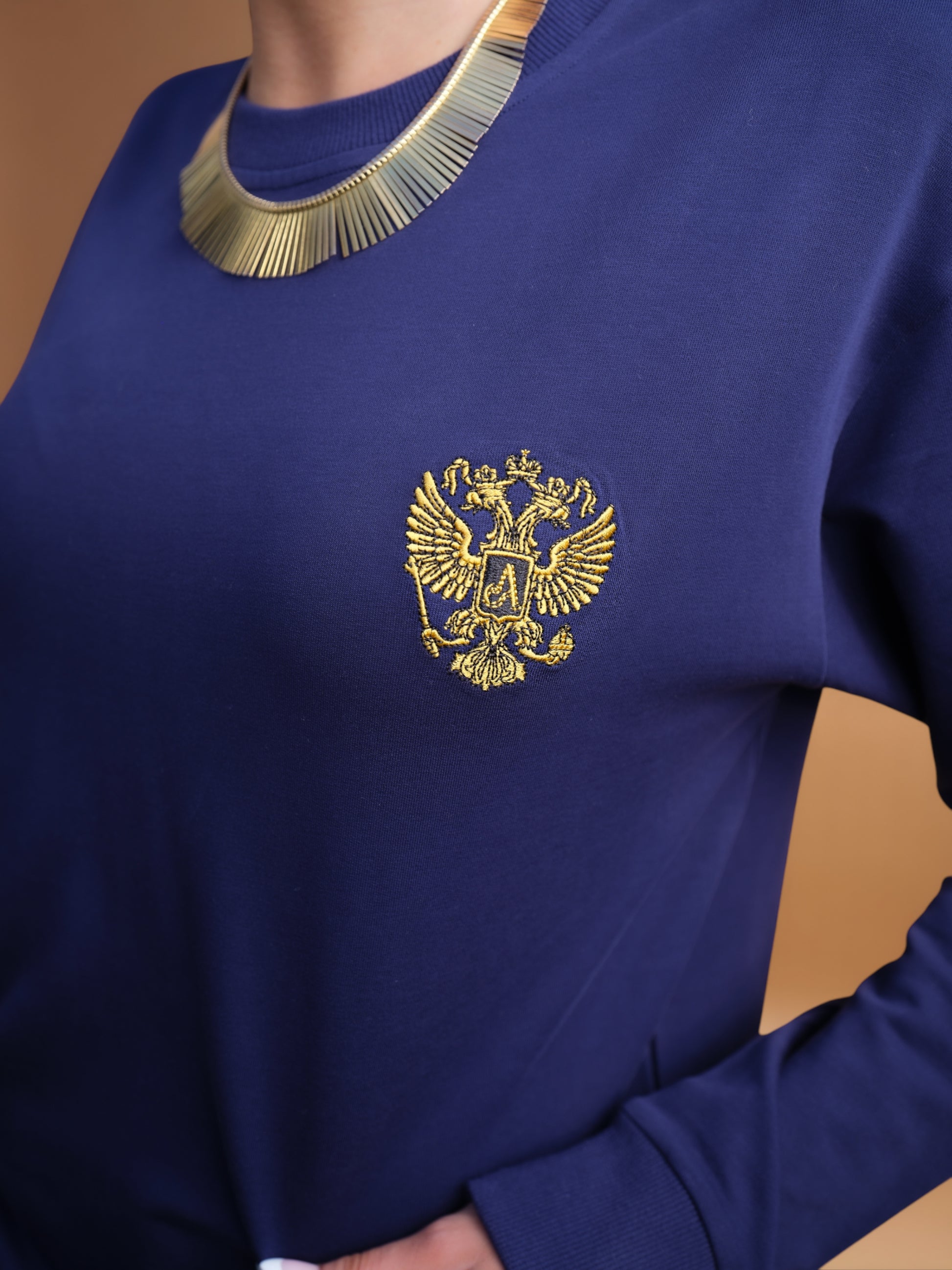 Navy-blue-Womens-Tall-Sweatshirt-with-crest