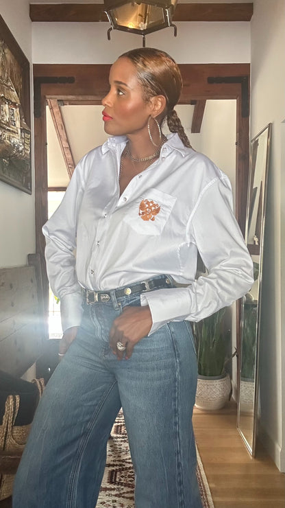 Emblem White Button Up Shirt for Tall Women