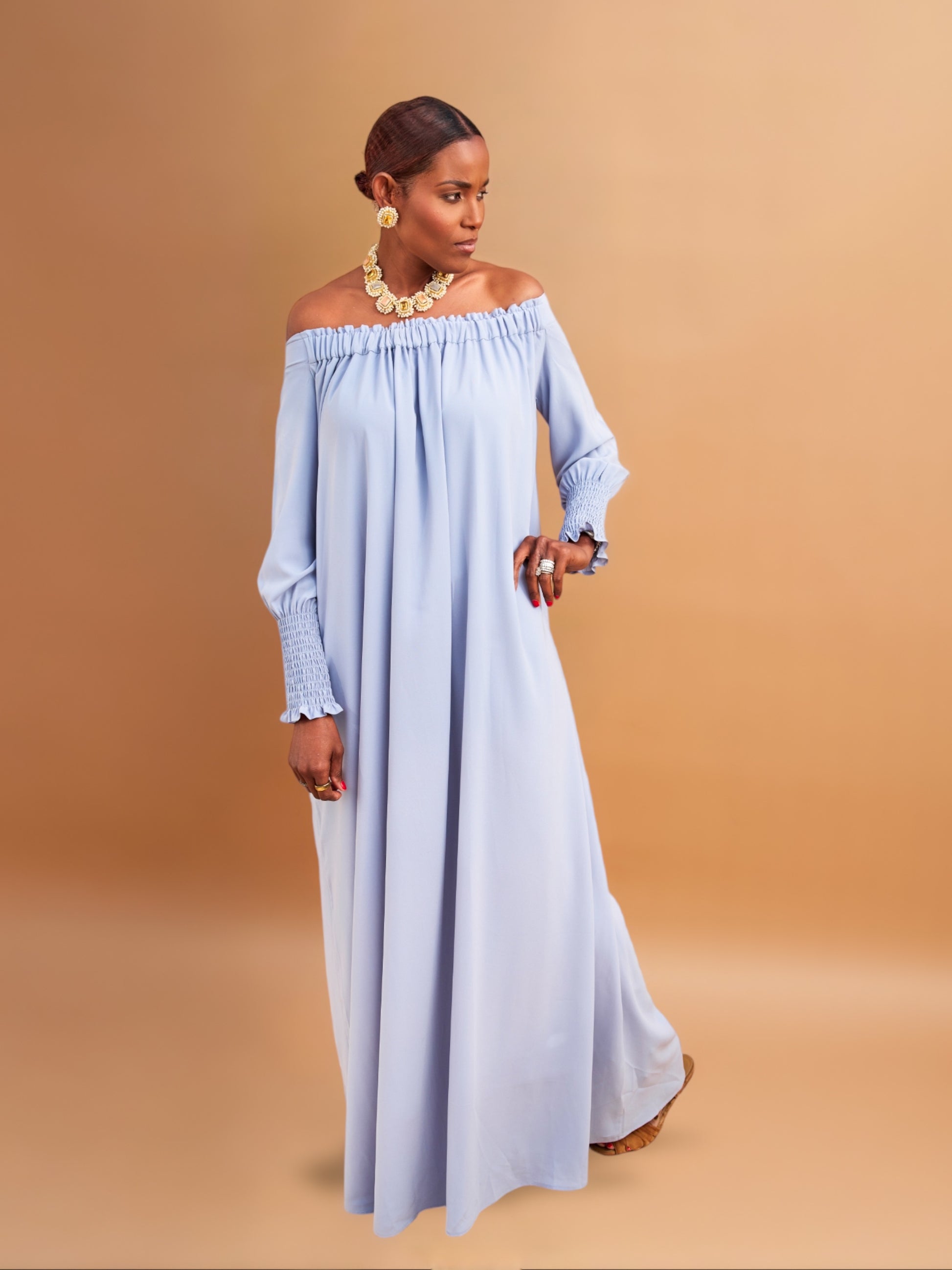 Off Shoulder Maxi Dress for Tall Women | Blue or Pink| ATALLIER Off Shoulder Maxi Dress for Tall Women | Blue or Pink| ATALLIER