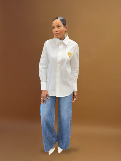 Emblem White Button Up Shirt for Tall Women