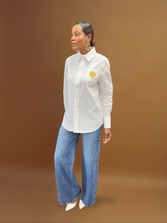 Emblem White Button Up Shirt for Tall Women