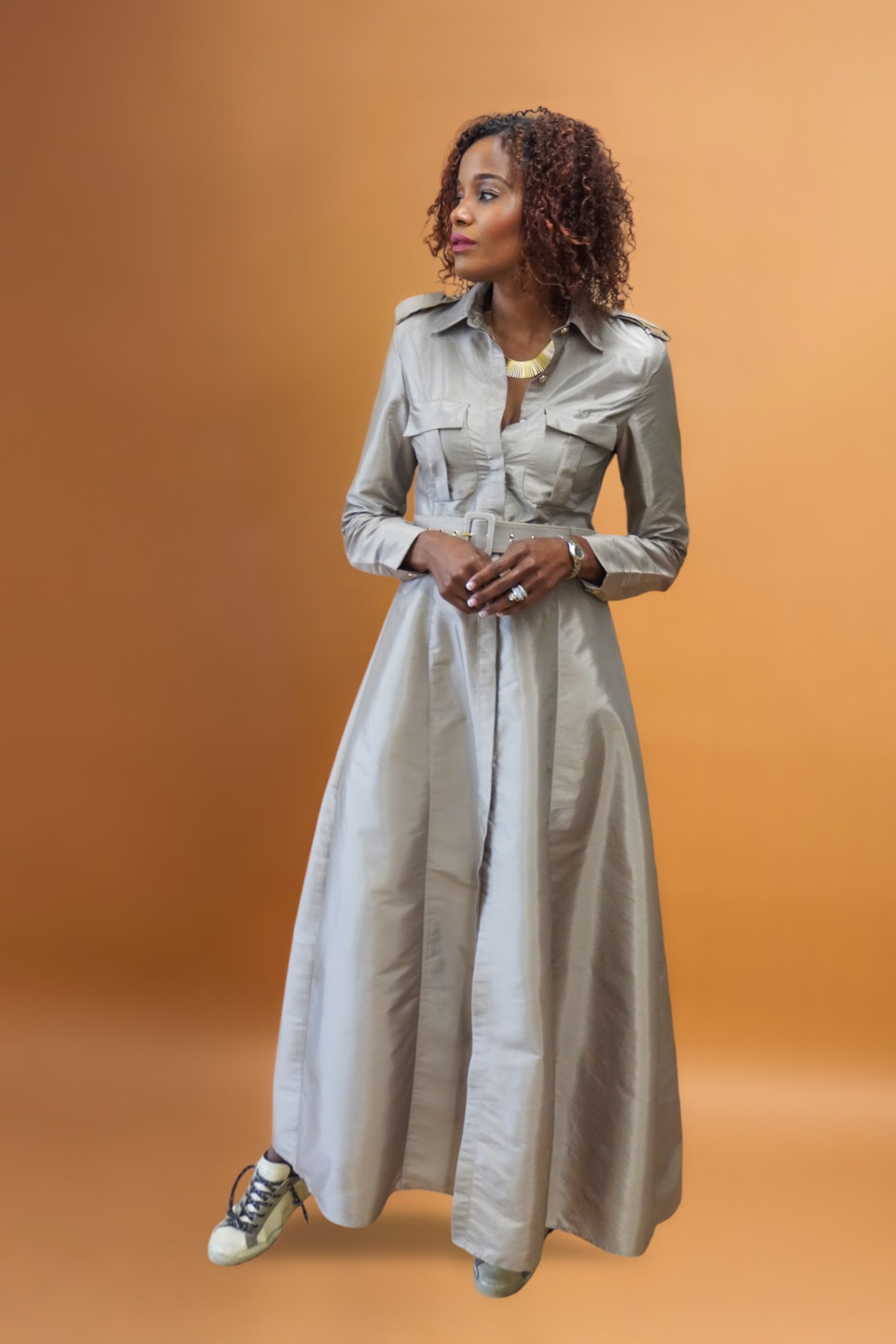 Vanguard Taffeta Long Sleeve Maxi Shirt Dress - Three Colors Vanguard Taffeta Long Sleeve Maxi Shirt Dress - Three Colors