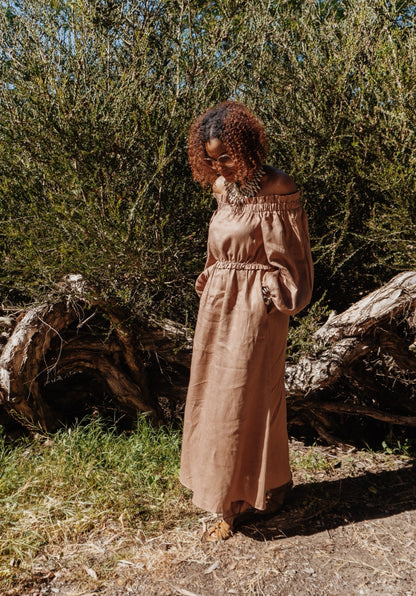 Yaya Off The Shoulder Linen Maxi Dress