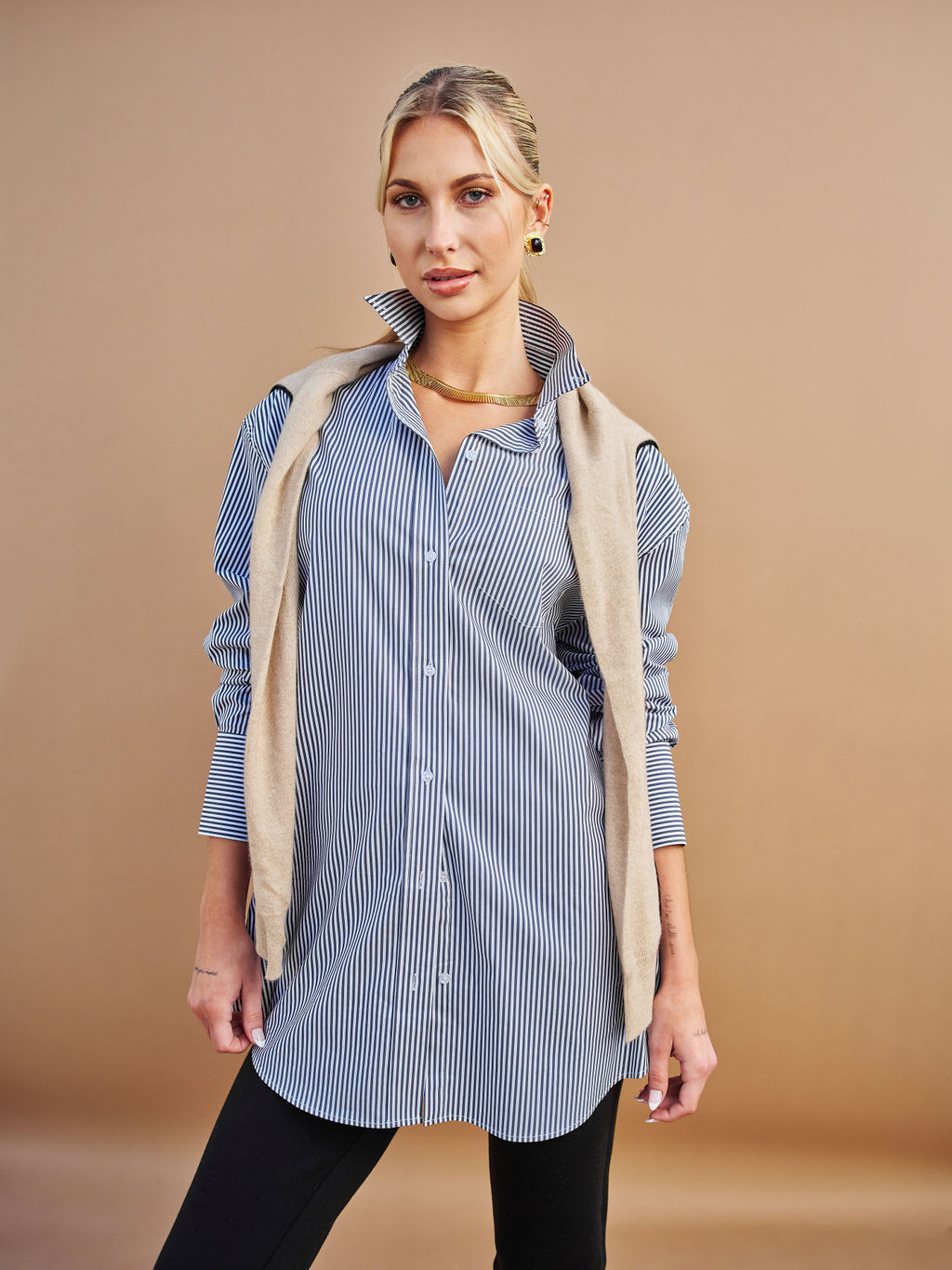 Shop-Black-Striped-Cotton-long-sleeve-shirt-for-tall-women