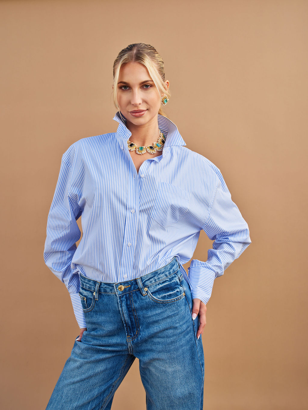 Shop-Striped-Cotton-long-Sleeve-shirt-for-tall-women